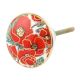 Red Poppy Flower Golden Ceramic Cabinet Knobs